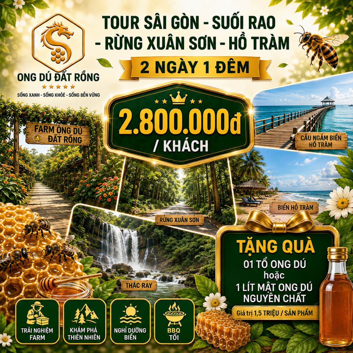 Tour Sài Gòn – Suối Rao – Rừng Xuân Sơn – Hồ Tràm · 2 ngày 1 đêm · nghỉ Resort