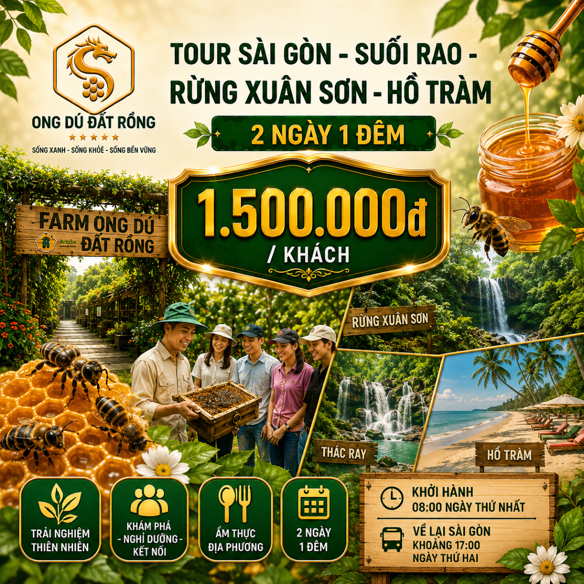 Tour Sài Gòn – Suối Rao – Rừng Xuân Sơn – Hồ Tràm · 2 ngày 1 đêm