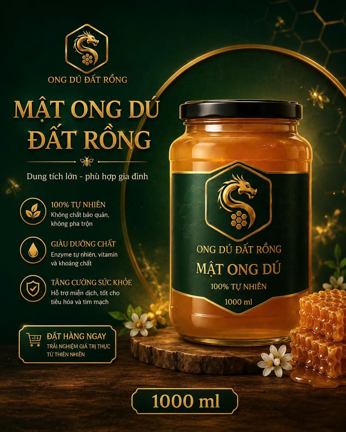 Mật ong dú Đất Rồng 1000ml